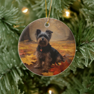 Yorkipoo i höstlöv Fall Inspire Julgransprydnad Keramik