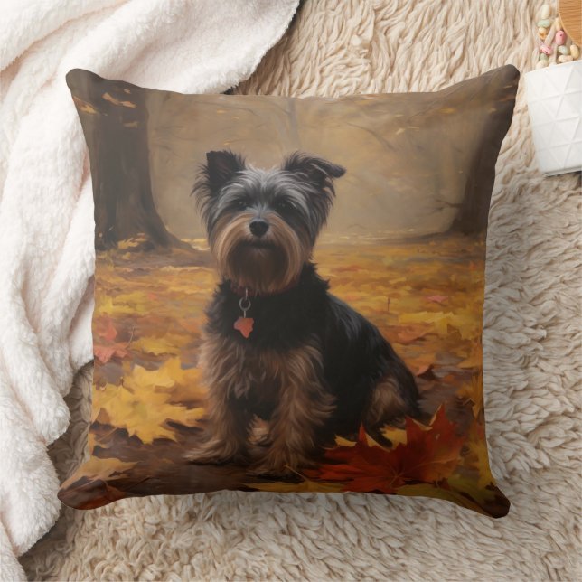 Yorkipoo i höstlöv Fall Inspire Kudde (Filt)