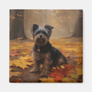 Yorkipoo i höstlöv Fall Inspire Magnet