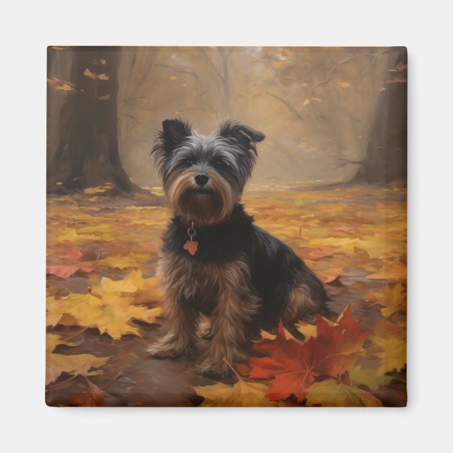 Yorkipoo i höstlöv Fall Inspire Magnet (Framsidan)