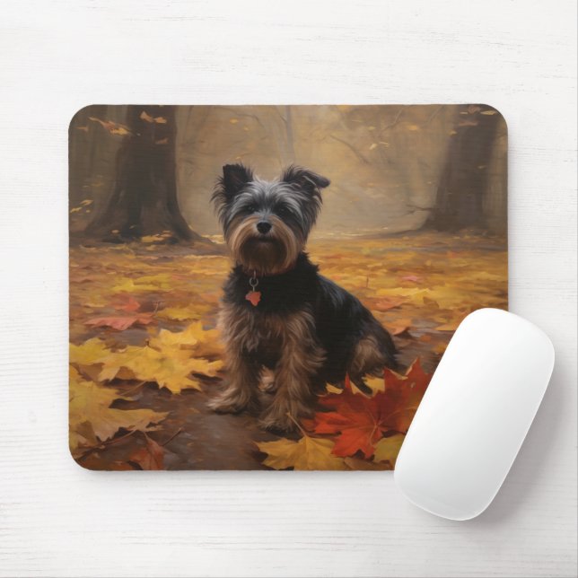 Yorkipoo i höstlöv Fall Inspire Musmatta (Med mus)