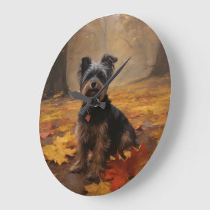 Yorkipoo i höstlöv Fall Inspire Stor Klocka