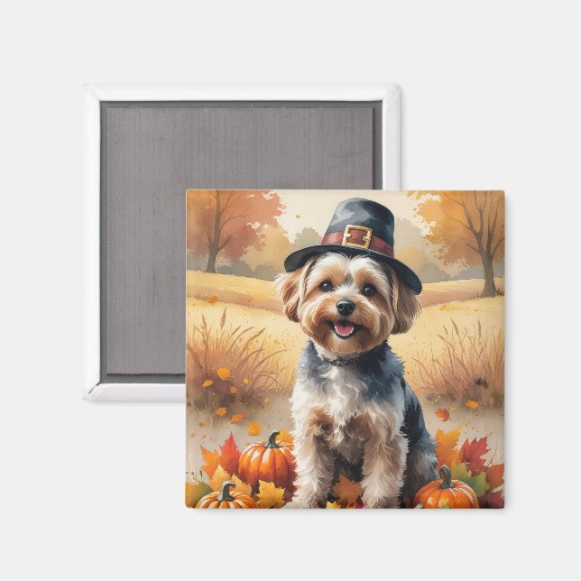 Yorkipoo i höstlöv Thanksgiving konst Magnet (Front/Back)