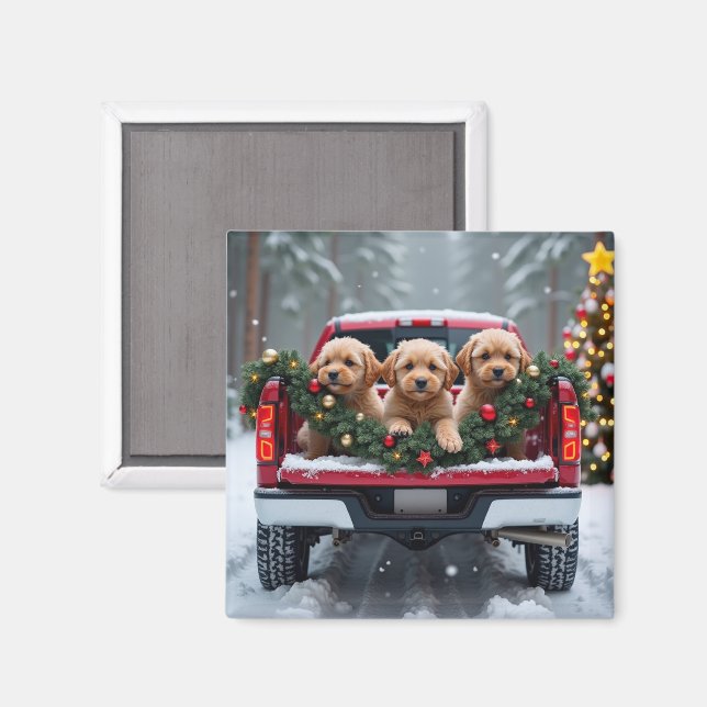 Yorkipoo jul röda lastbil julpresent magnet (Front/Back)