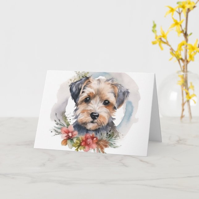 Yorkipoo-julafton, Festive Valp Kort (Gul blomma)