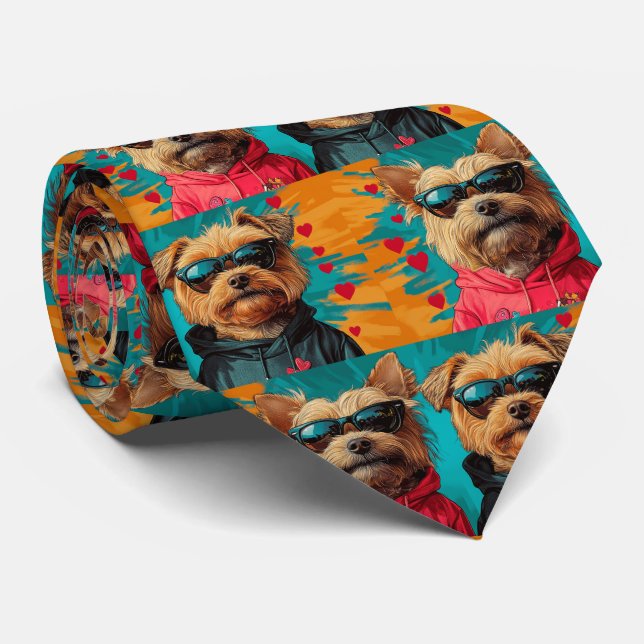 Yorkipoo med hjärterosor Alla hjärtans dag Slips (Rullad)