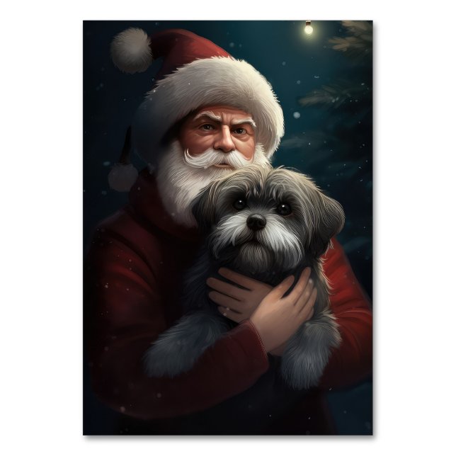 Yorkipoo med Tomte Jul Festlig Jul Bordsnummer (Framsidan)