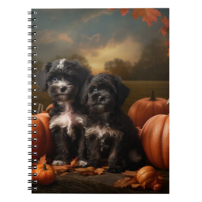 Yorkipoo Puppy Autumn Delight Pumpkin Anteckningsbok (Framsidan)