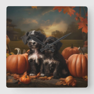Yorkipoo Puppy Autumn Delight Pumpkin Fyrkantig Klocka