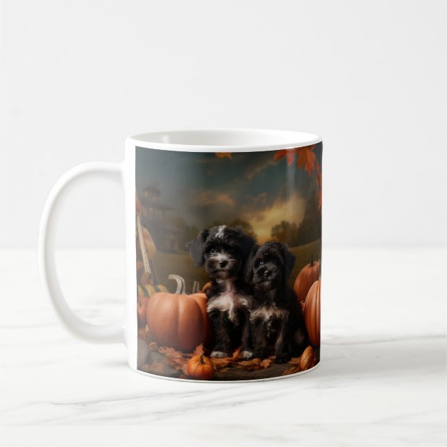 Yorkipoo Puppy Autumn Delight Pumpkin Kaffemugg (Vänster)