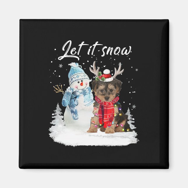 Yorkipoo Santa Hund jul Snögubbe Julafton Pajama 1 Magnet (Framsidan)