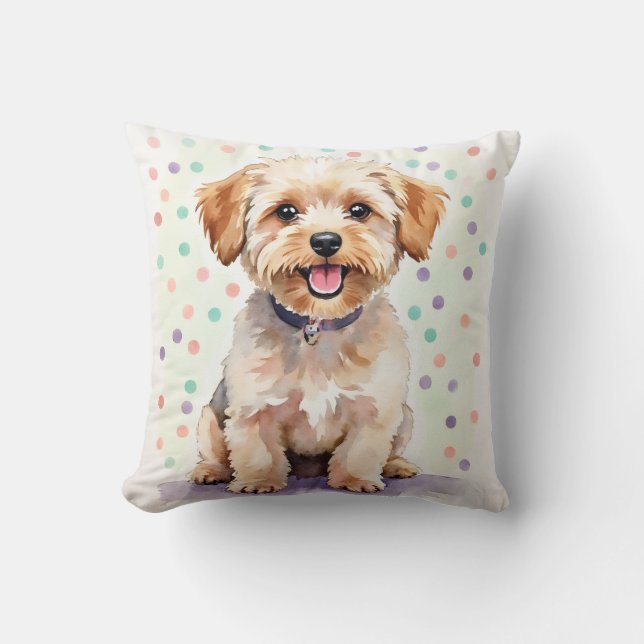 Yorkipoo Vattenfärg Sprinkle Dot Konst Kudde (Framsida)