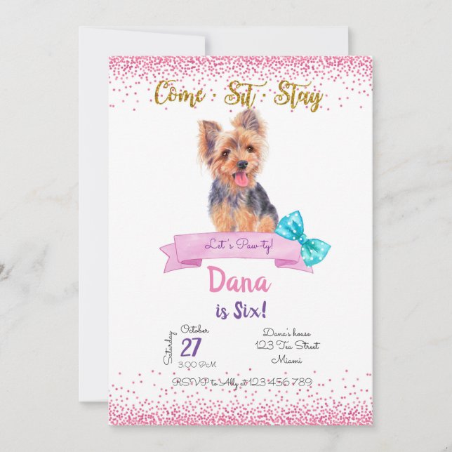 Yorkshire Birthday Invitation, Yorkshire Terrier Inbjudningar (Framsida)