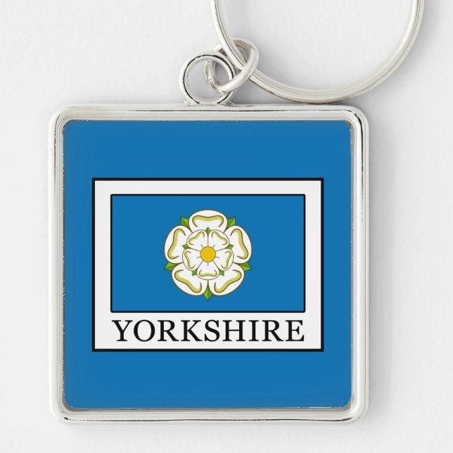 Yorkshire County England Fyrkantig Silverfärgad Nyckelring (Framsidan)