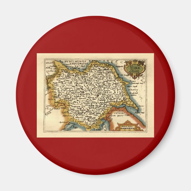 Yorkshire County England Old Antiquarian Atlas Kar Magnet (Framsidan)