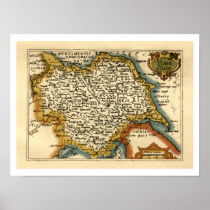 Yorkshire County England Old Antiquarian Atlas Kar Poster