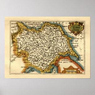 Yorkshire County Karta, England Poster