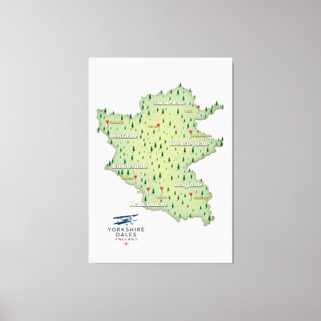 Yorkshire Dales England karta Canvastryck (Framsida)