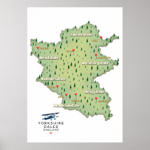 Yorkshire Dales England karta Poster