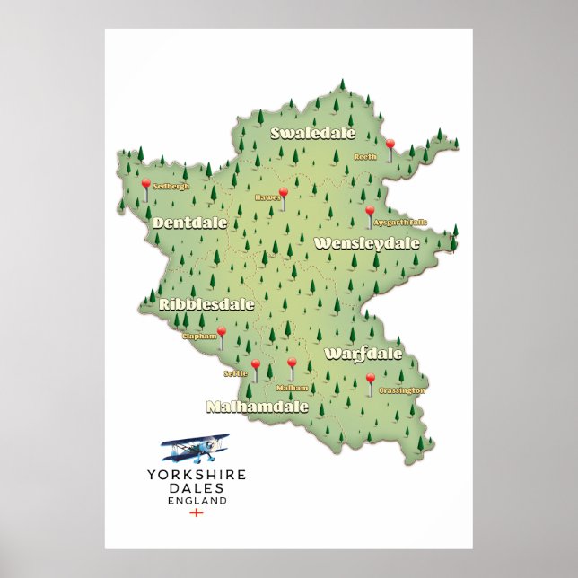 Yorkshire Dales England karta Poster (Framsidan)