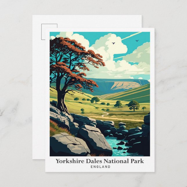 Yorkshire Dales National Park Travel Illustration Vykort (Fram/baksida)