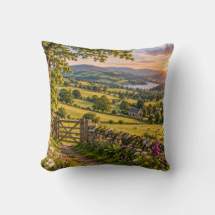 Yorkshire Dales Solnedgångslandskap Kudde