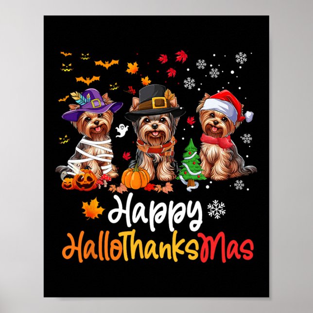 Yorkshire Hund Halloween jul Lycklig HalloTack Poster (Framsidan)