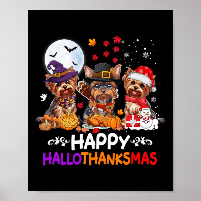 Yorkshire Hund jul Lycklig Hallothankmas Tack Poster (Framsidan)