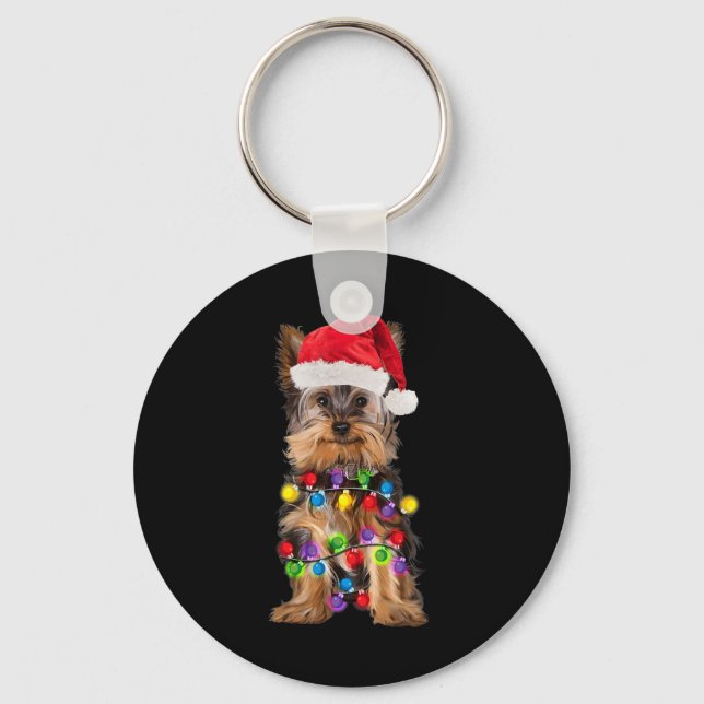 Yorkshire jul Yorkie Hund Santa Hat jul Nyckelring (Framsida)