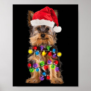 Yorkshire jul Yorkie Hund Santa Hat jul Poster