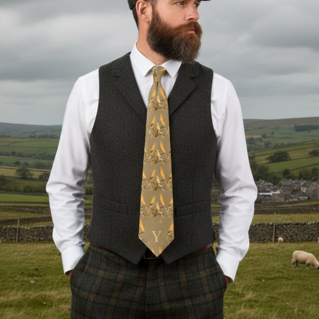  Yorkshire kanariefågelmönster - din monogram  Slips (Skapare uppladdad)