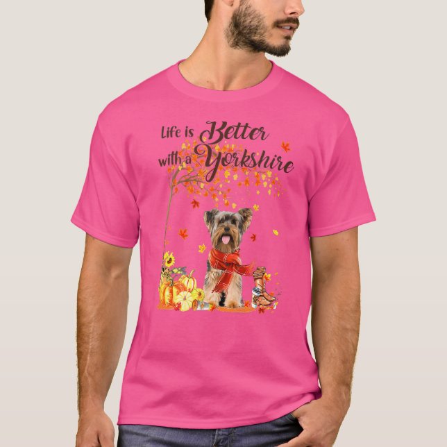 Yorkshire Maple Träd Thanksgiving Day Cute Hund Fa T Shirt (Framsida)