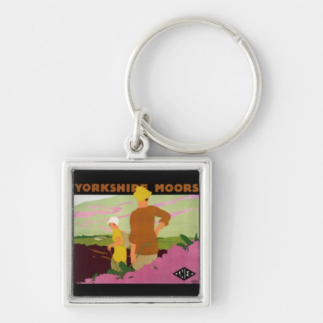 Yorkshire Moors Fyrkantig Silverfärgad Nyckelring (Framsidan)