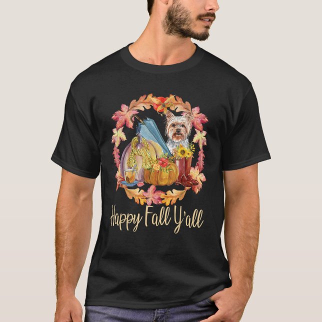 Yorkshire Owner Cute Autumn Hund älskare Lycklig F T Shirt (Framsida)