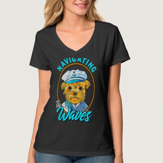 Yorkshire Sailor Navigating the Waves Yorkie Puppy T Shirt (Framsida)
