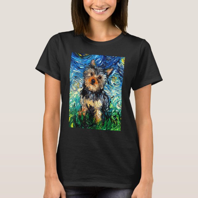 Yorkshire skräcker Starry Night Cute Yorkie Hund A T Shirt (Framsida)