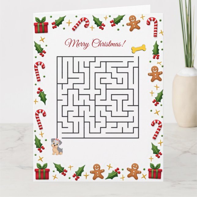 Yorkshire Terier Christmas Maze Puzzle Holiday Kort (Framsida)