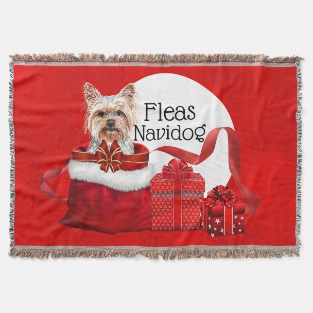 Yorkshire Terrie Santa gifts loppas navidog Filt (Framsidan)