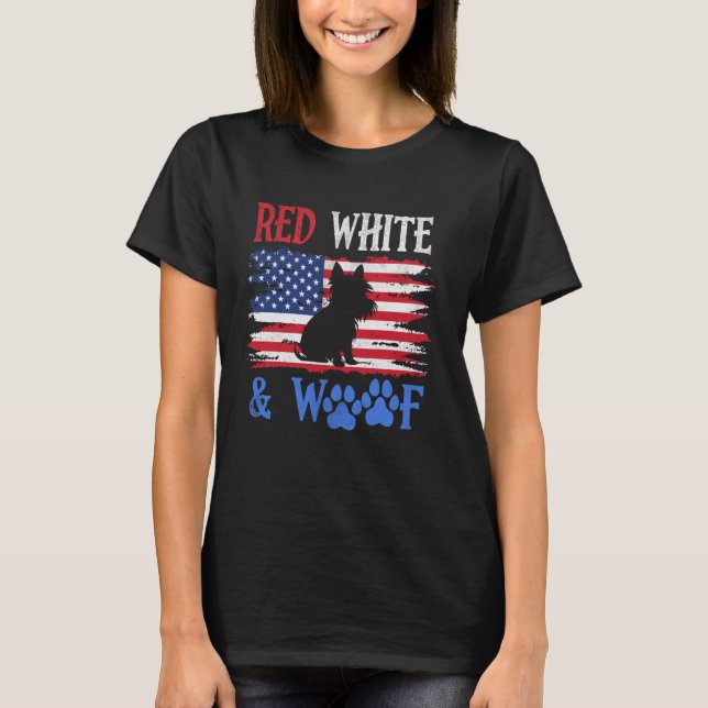 Yorkshire Terrier American Flag USA Red White & Wo T Shirt (Framsida)
