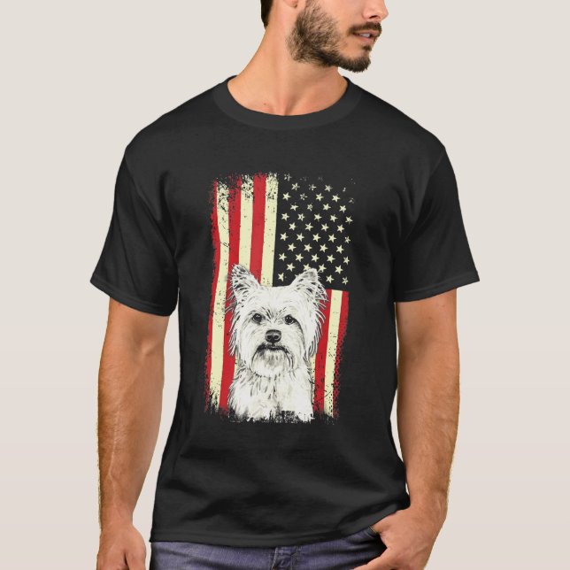 Yorkshire Terrier American Flagga 4 juli Patriotic T Shirt (Framsida)