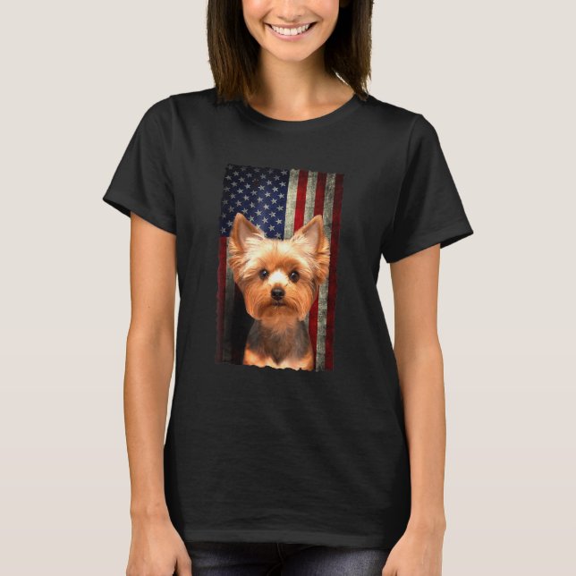 Yorkshire Terrier American Flagga Usa Patriotic Hu T Shirt (Framsida)