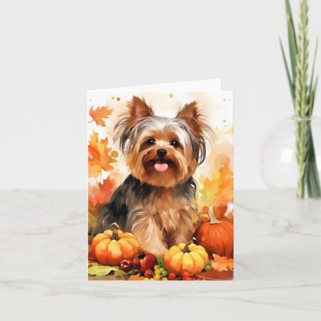 Yorkshire Terrier Autumn Thanksgiving Kort (Framsida)