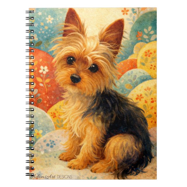 Yorkshire Terrier Blommig Konst Anteckningsbok (Framsidan)