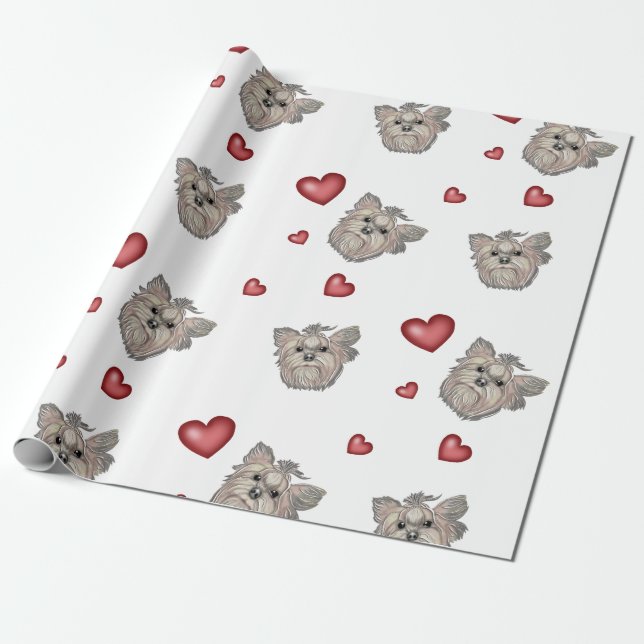 Yorkshire Terrier Bows Hearts Gift Presentpapper (Utrullad)