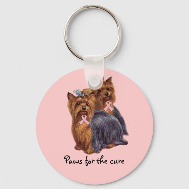 Yorkshire Terrier Breast Cancer Keychain Nyckelring (Framsida)