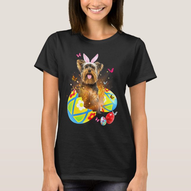 Yorkshire Terrier Bunny Ear Eggs Hunt Påsk Costu T Shirt (Framsida)