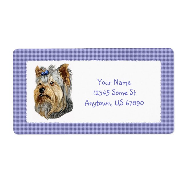 Yorkshire Terrier Bust Blue Bow Labels Fraktsedel (Framsidan)