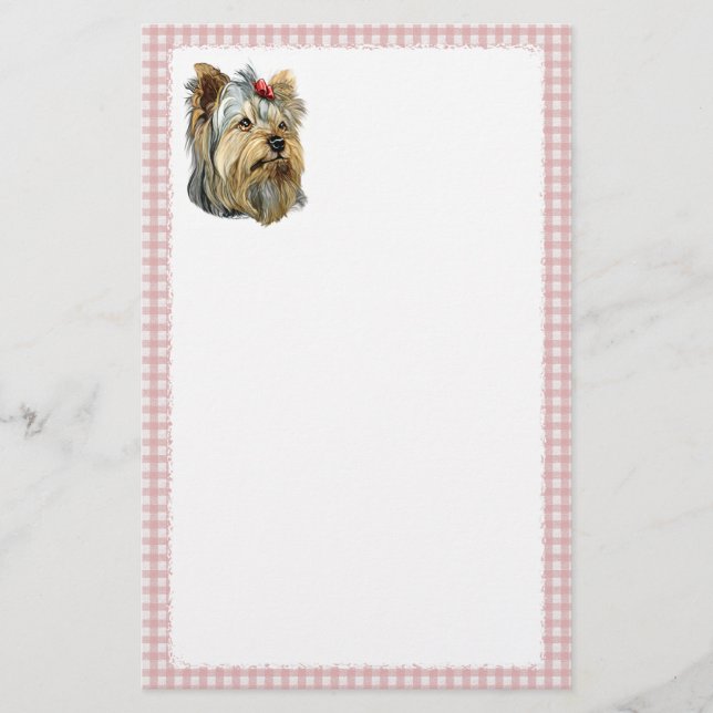 Yorkshire Terrier Bust Red Bow Brevpapper (Framsida)