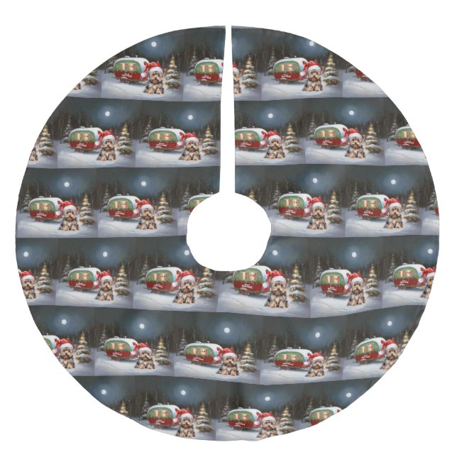 Yorkshire Terrier Caravan jul Äventyr Julgransmatta Borstad Polyester (Framsidan)