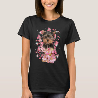 Yorkshire Terrier Cherry Blossom Flowers T Shirt